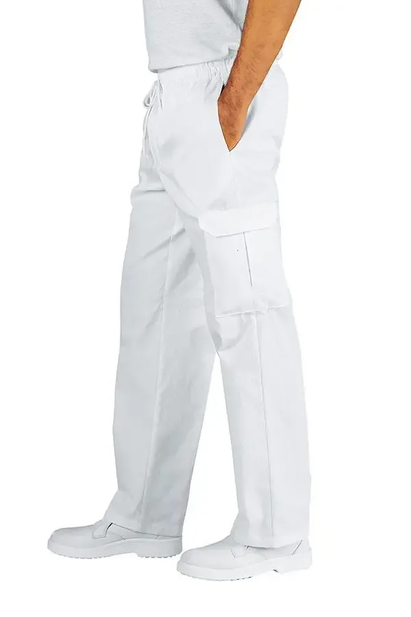 White Kitchen Trousers with Cargo Pockets