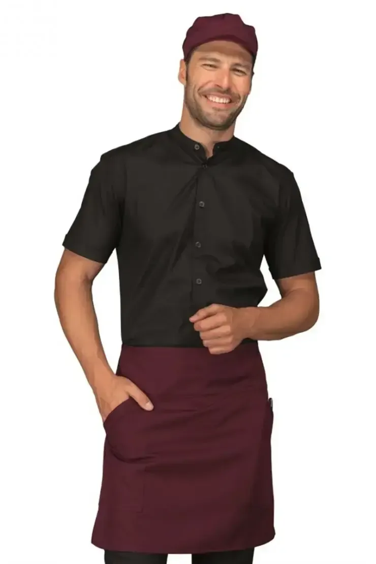 Burgundy Men’s Café and Restaurant Wear – Men’s Apron with Pockets