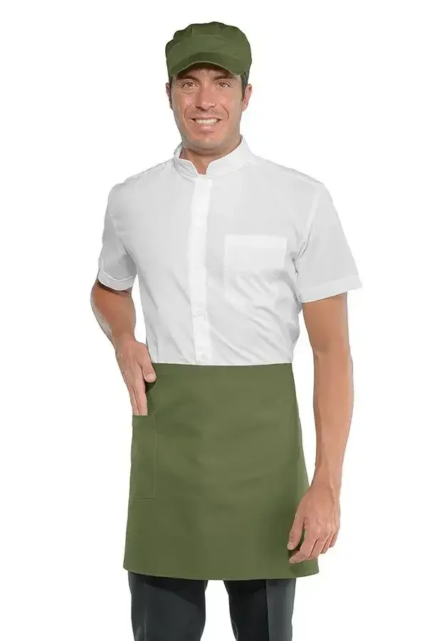 Green Tie-Waist Commis Apron with Pocket