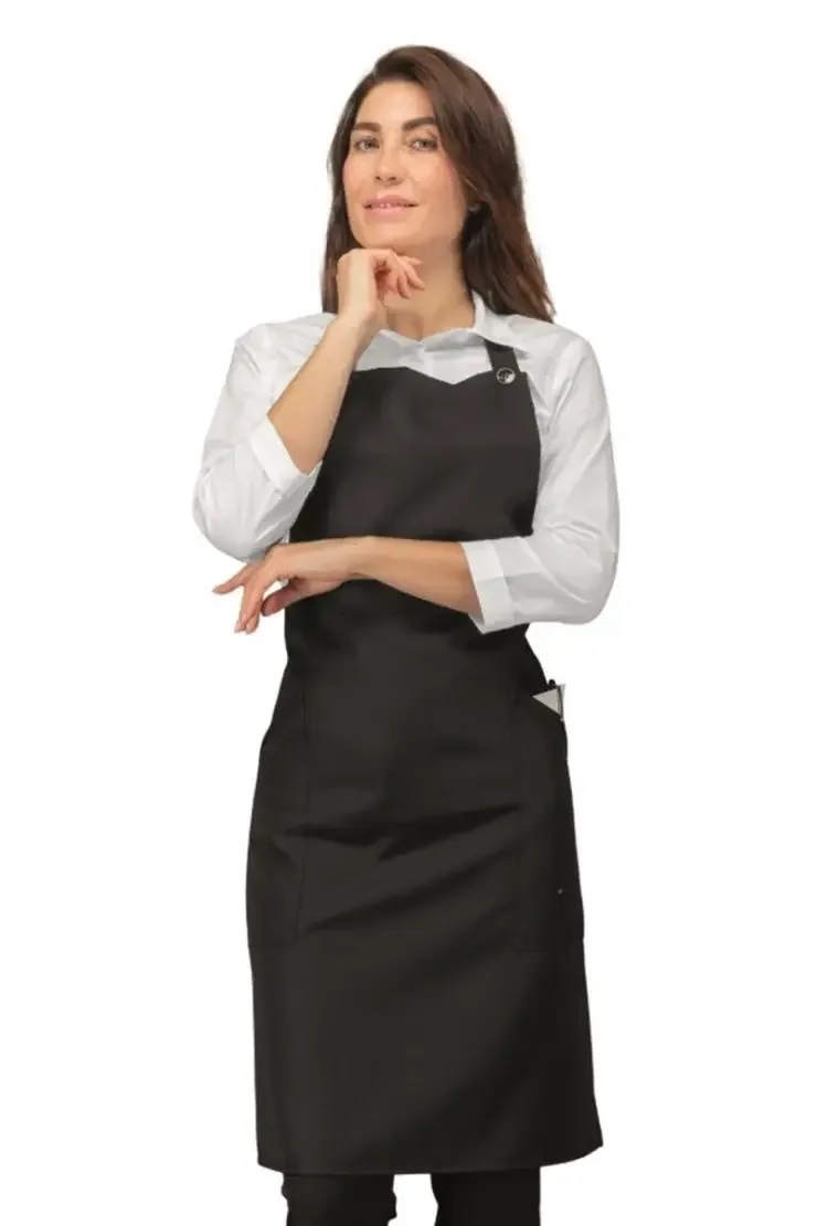 Black Long Women’s Bib Apron with Pockets