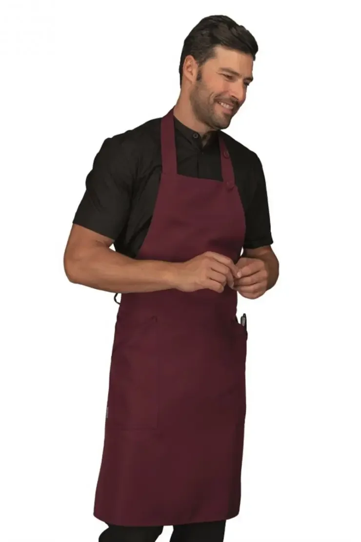 Burgundy Men’s Long Bib Apron with Pockets