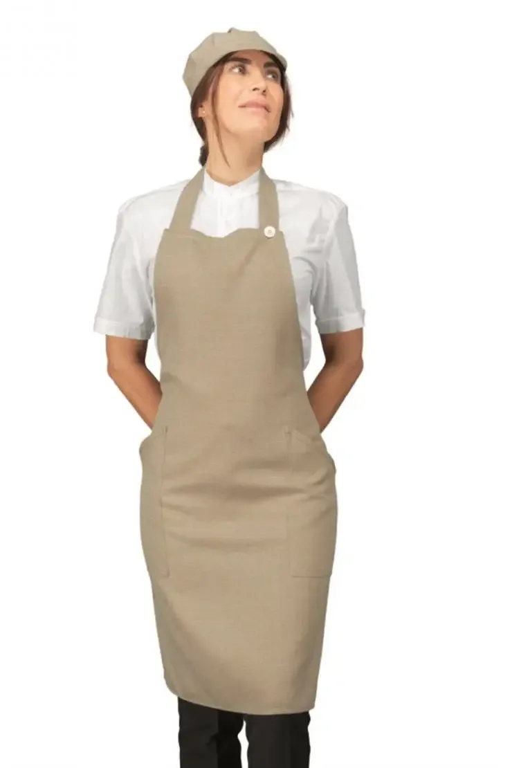 Cream Full-Length Bib Apron – Neck-Tie Waiter’s Bib Apron