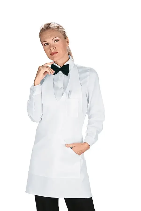 White Women’s Full-Length Apron with Pockets – Barista and Waiter Pocket Apron