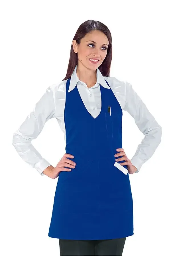 Blue Women’s Full-Length Apron with Pockets – Adjustable Kitchen and Waiter’s Apron