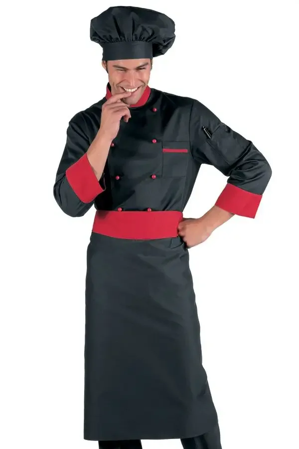 Black Long-Sleeve Grandad Collar Chef Jacket and Chef Apron