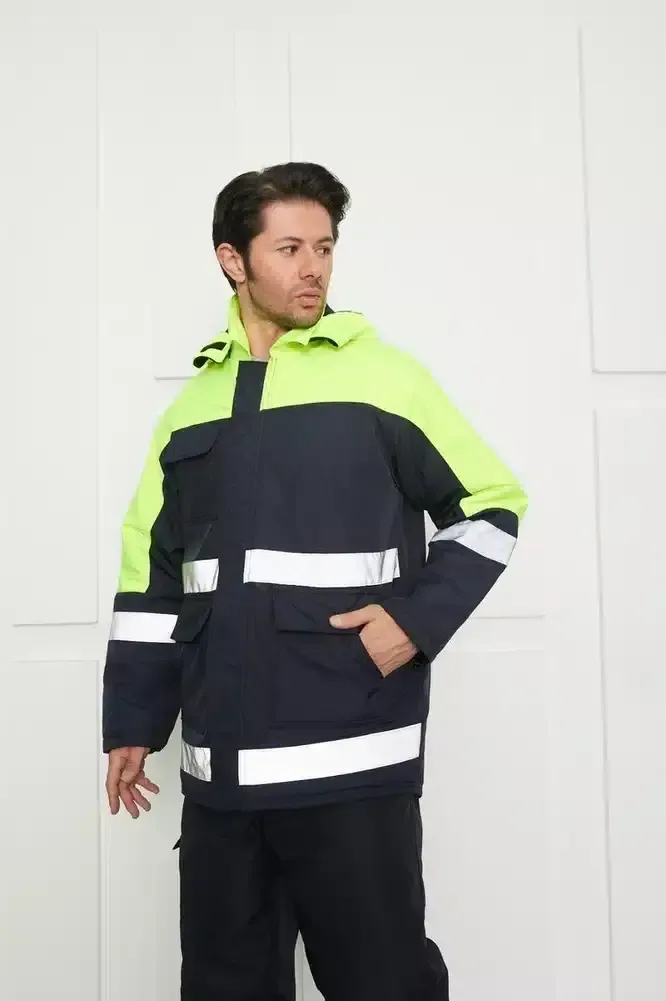 Reflektörlü Bondit İş Kabanı Yeşil-Lacivert