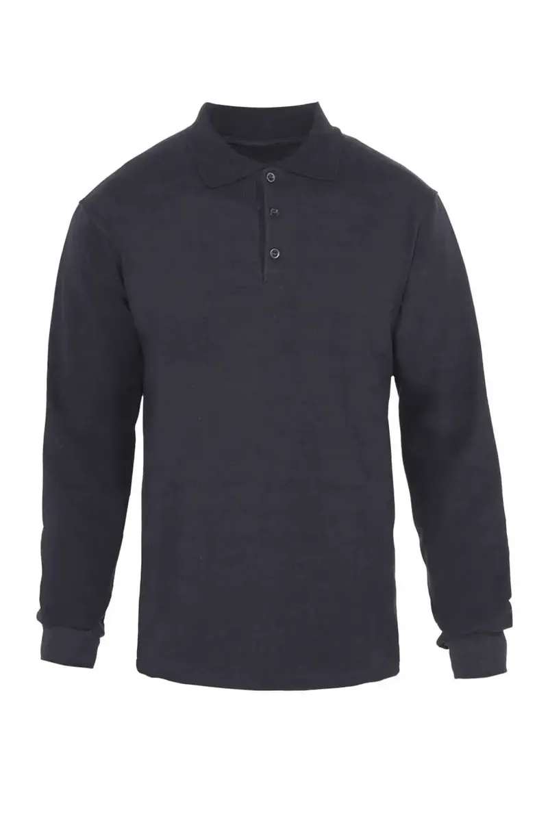 Siyah Polo Sweatshirt – Kalın Şardonlu, %100 Pamuk