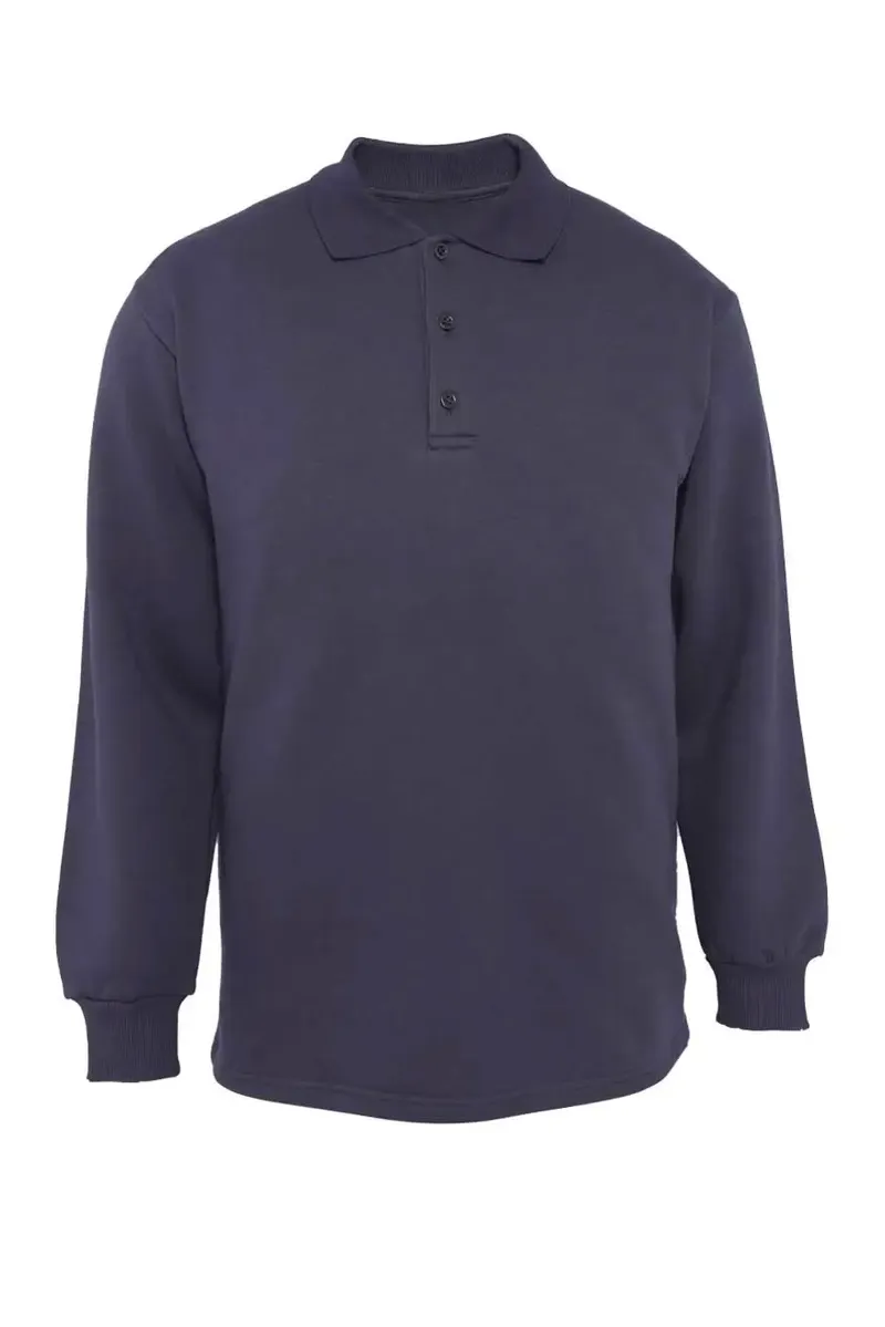 Lacivert Polo Yaka İş Sweatshirtü – Kalın Şardonlu, %100 Pamuk