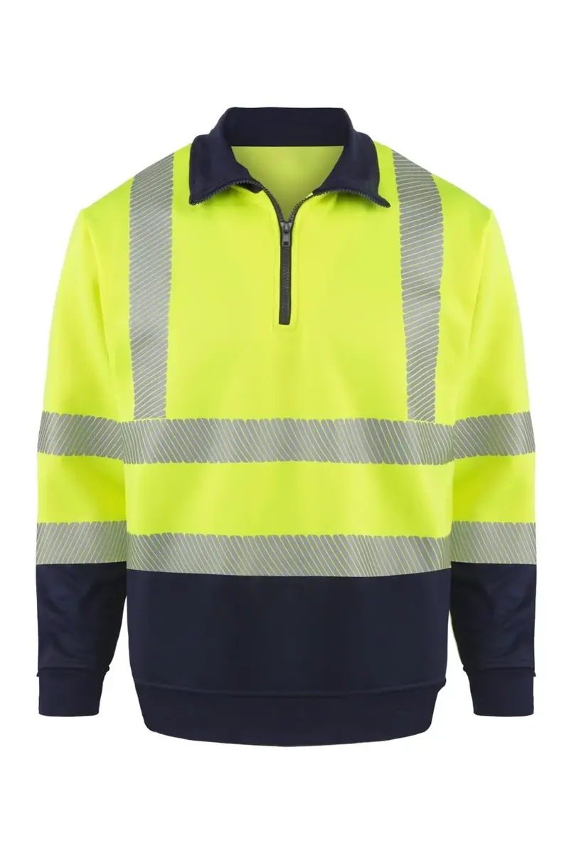 Reflektörlü Yarım Fermuarlı Sweatshirt - Sarı / Lacivert