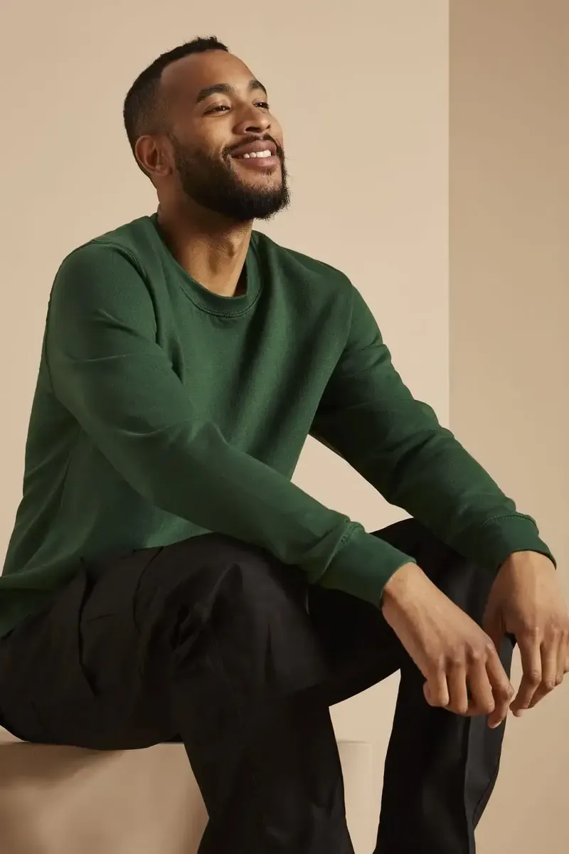 Yeşil Renk Kışlık Erkek Sweatshirt Bisiklet Yaka