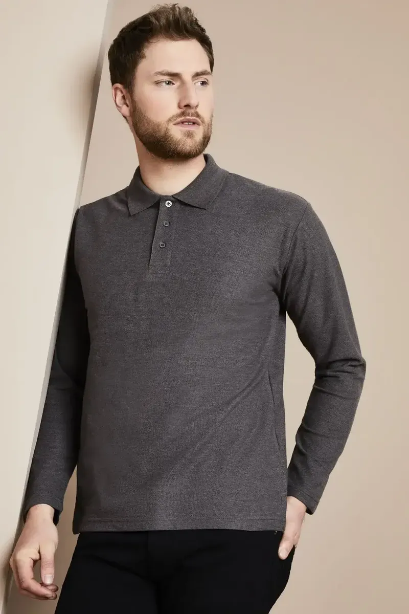 Uzun Kollu Polo Yaka Logolu İşçi T-Shirt