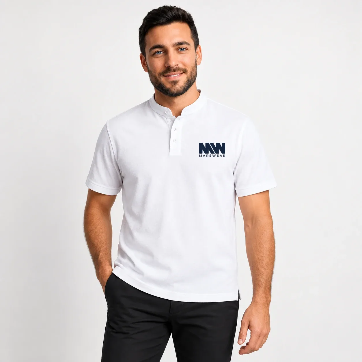 Mandarin-Collar Work T-Shirt