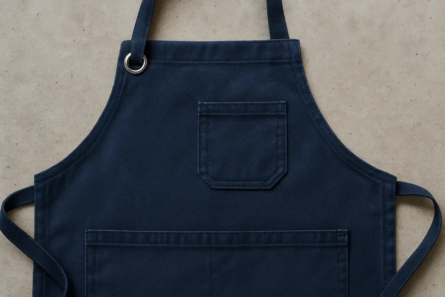 İş önlüğü detay - göğüs cebi boyun bandı çift dikiş bel bağı metal grommet pamuk polyester kumaş