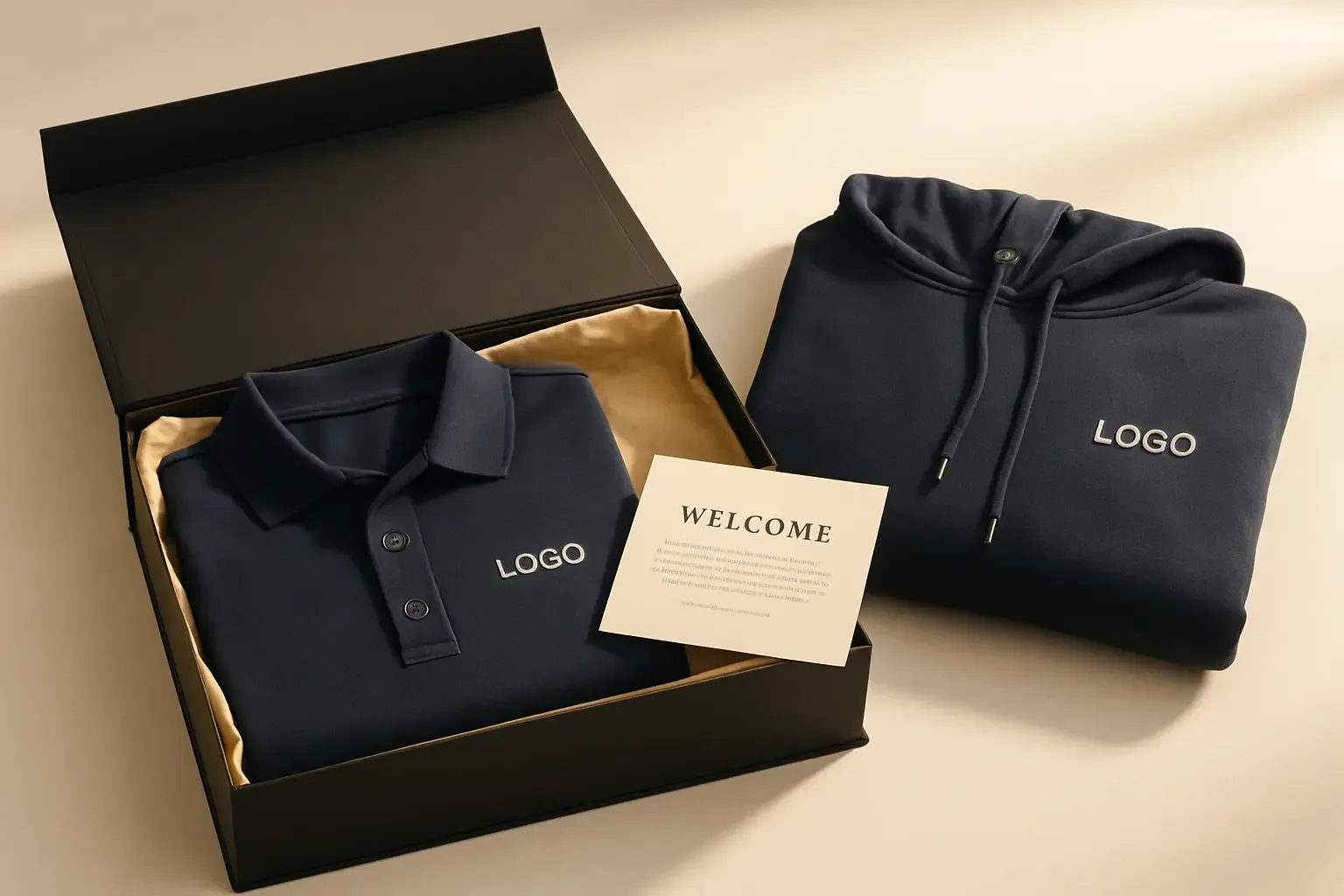 Kurumsal hediye iş kıyafeti paketi - polo tişört hoodie sweatshirt kutu kart yıl sonu oryantasyon