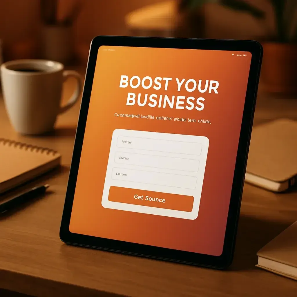 Tablet ekranında yüksek dönüşümlü landing page tasarımı ve CTA butonu