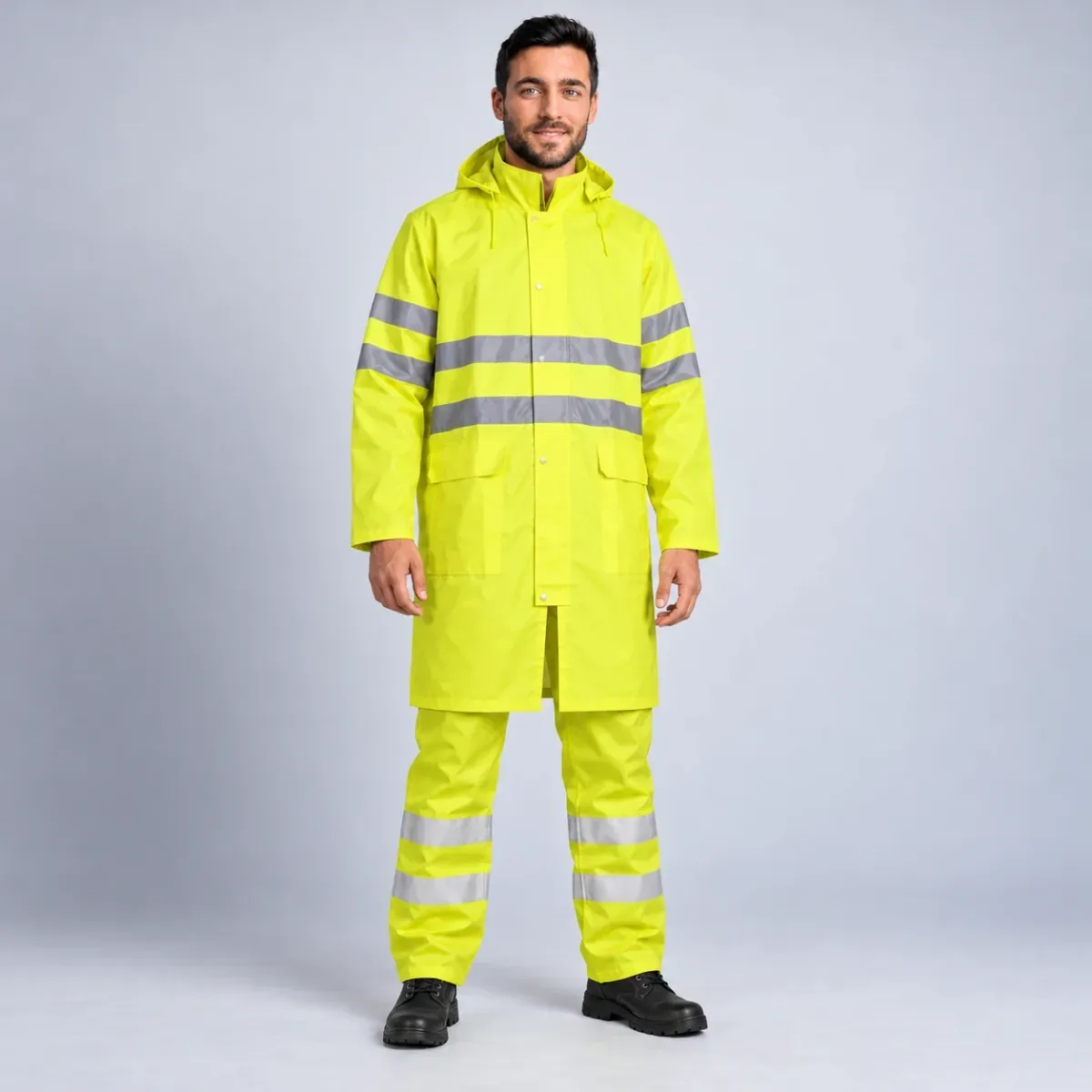 Reflective Oxford Rain Suit — Hi-Vis, Hooded Work Rainwear