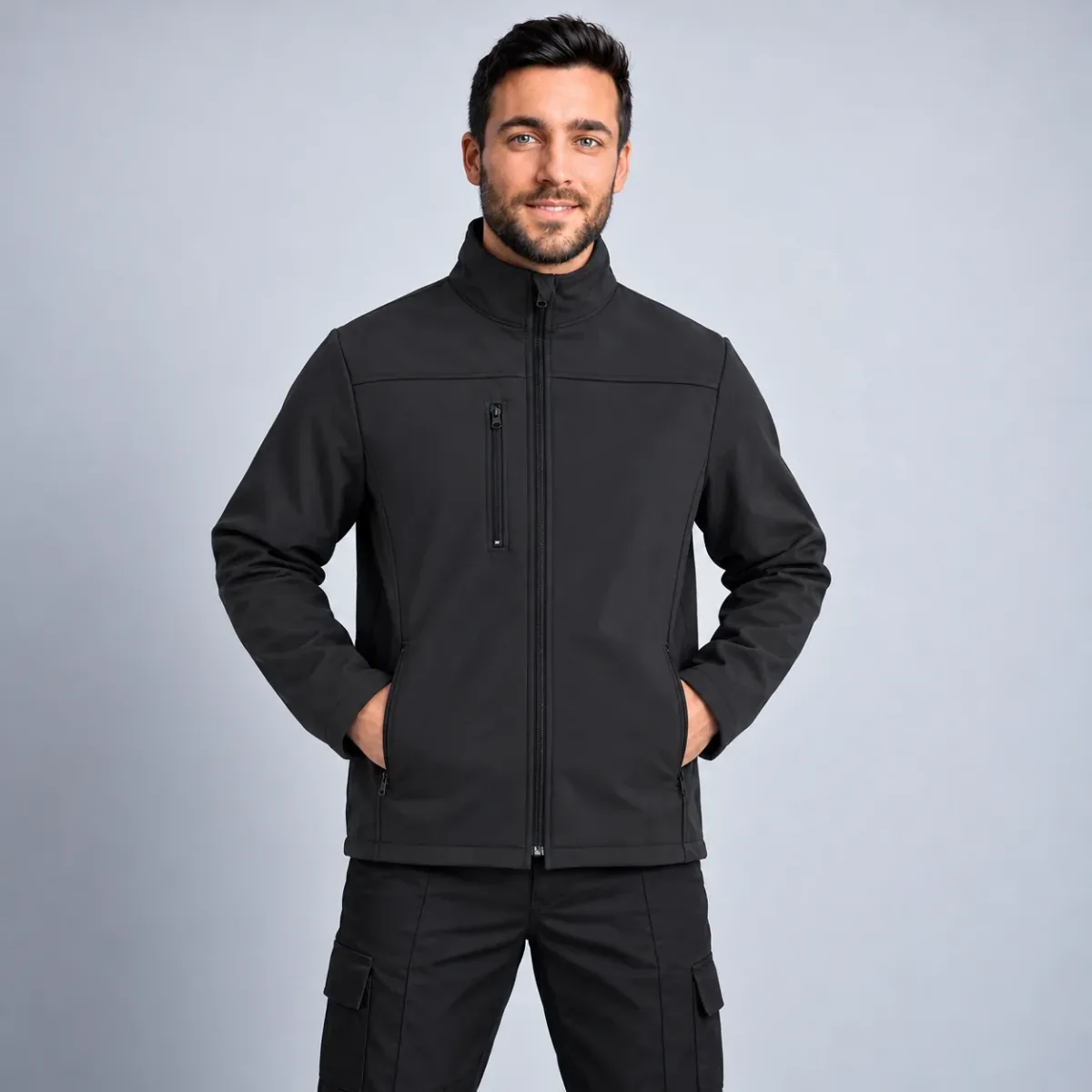 Siyah Softshell İş Montu — Su ve Rüzgar Geçirmez, Logo Baskılı