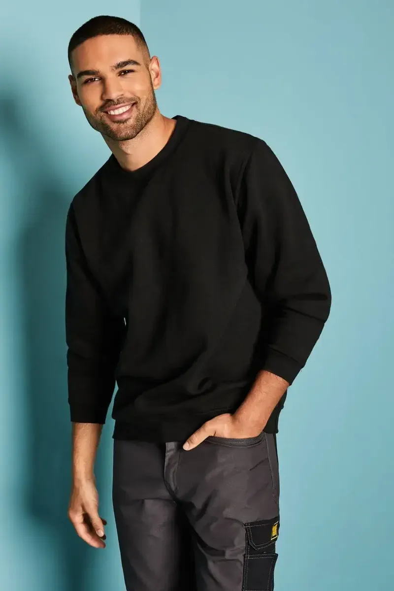Siyah Renk Kışlık Sweatshirt - Bisiklet Yaka Sweatshirt