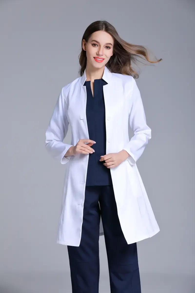 Hakim Yaka ve Cepli Doktor Önlüğü - Beyaz Renk Öğretmen Önlüğü